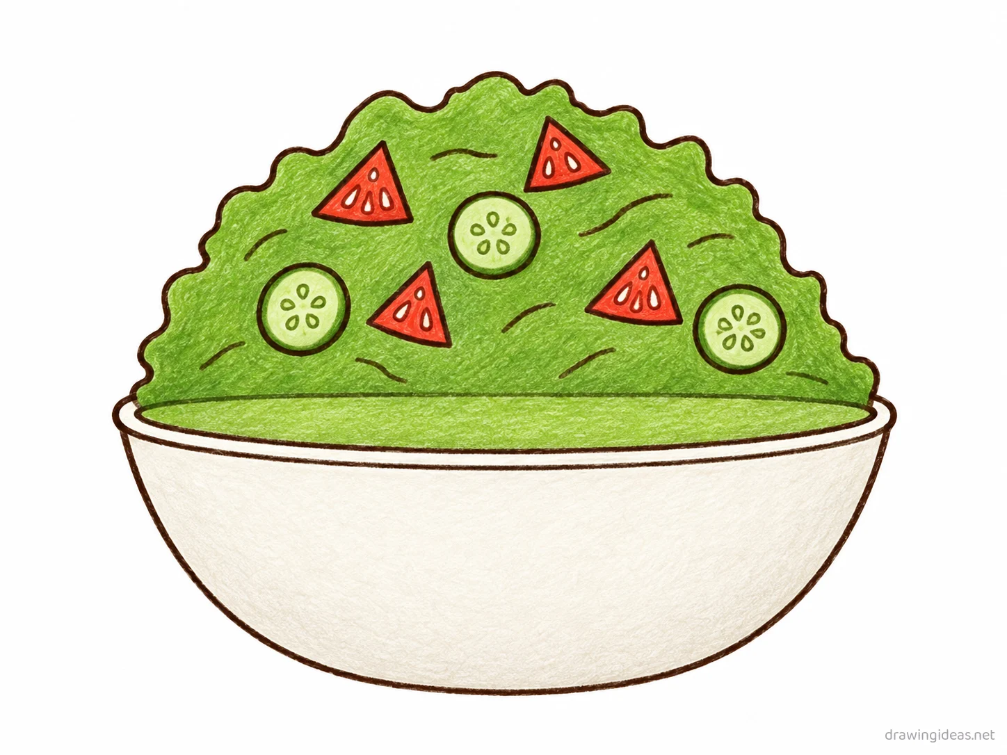Salad drawing — hand-drawn salad illustration with ink lines and soft colors