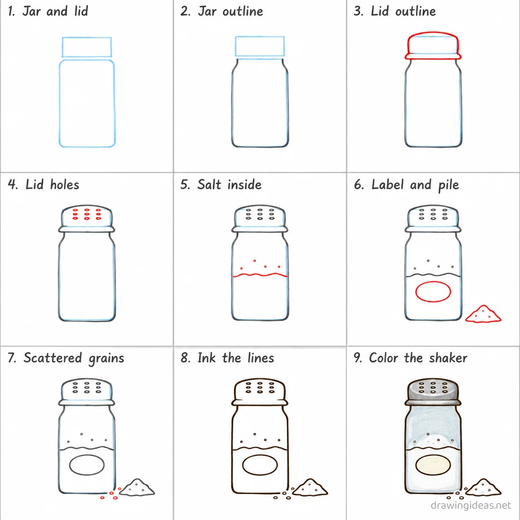 How to draw a salt step by step — 9-step salt drawing tutorial sheet