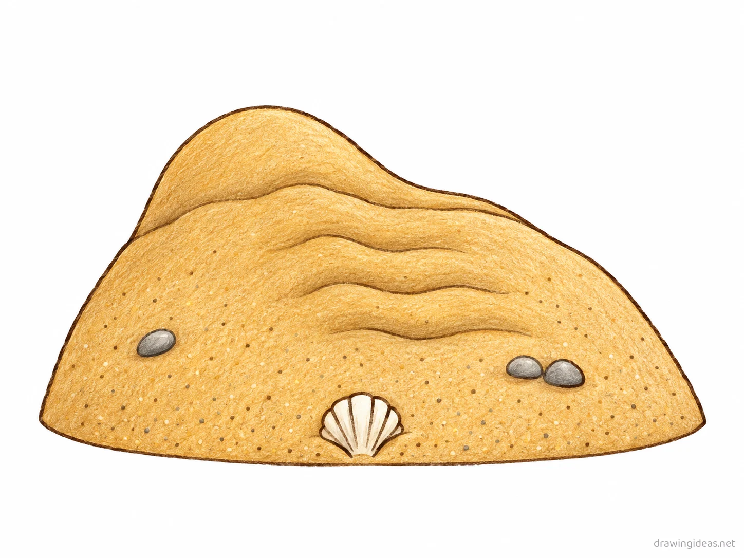 Sand drawing — hand-drawn sand illustration with ink lines and soft colors