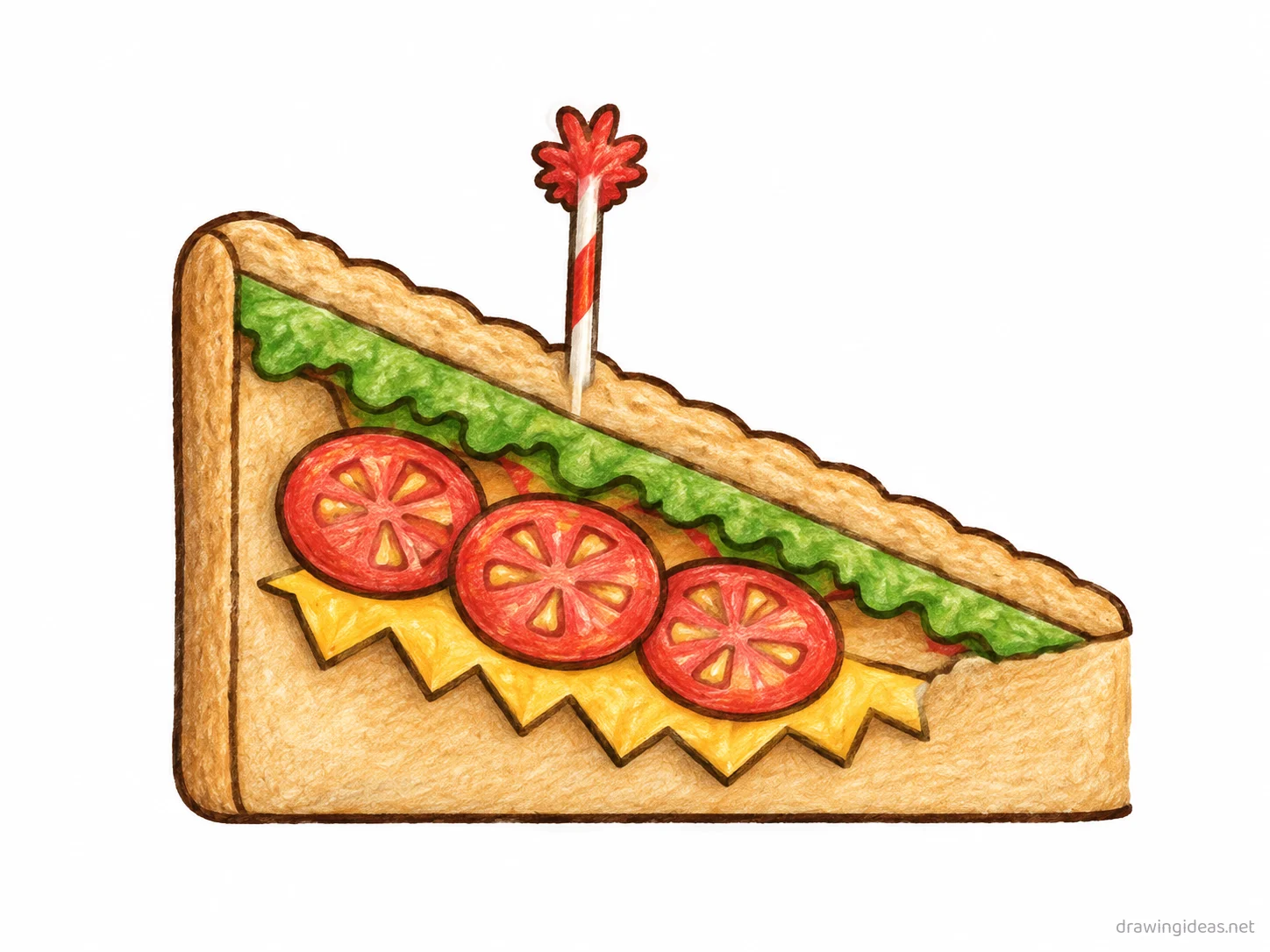 Sandwich drawing — hand-drawn sandwich illustration with ink lines and soft colors