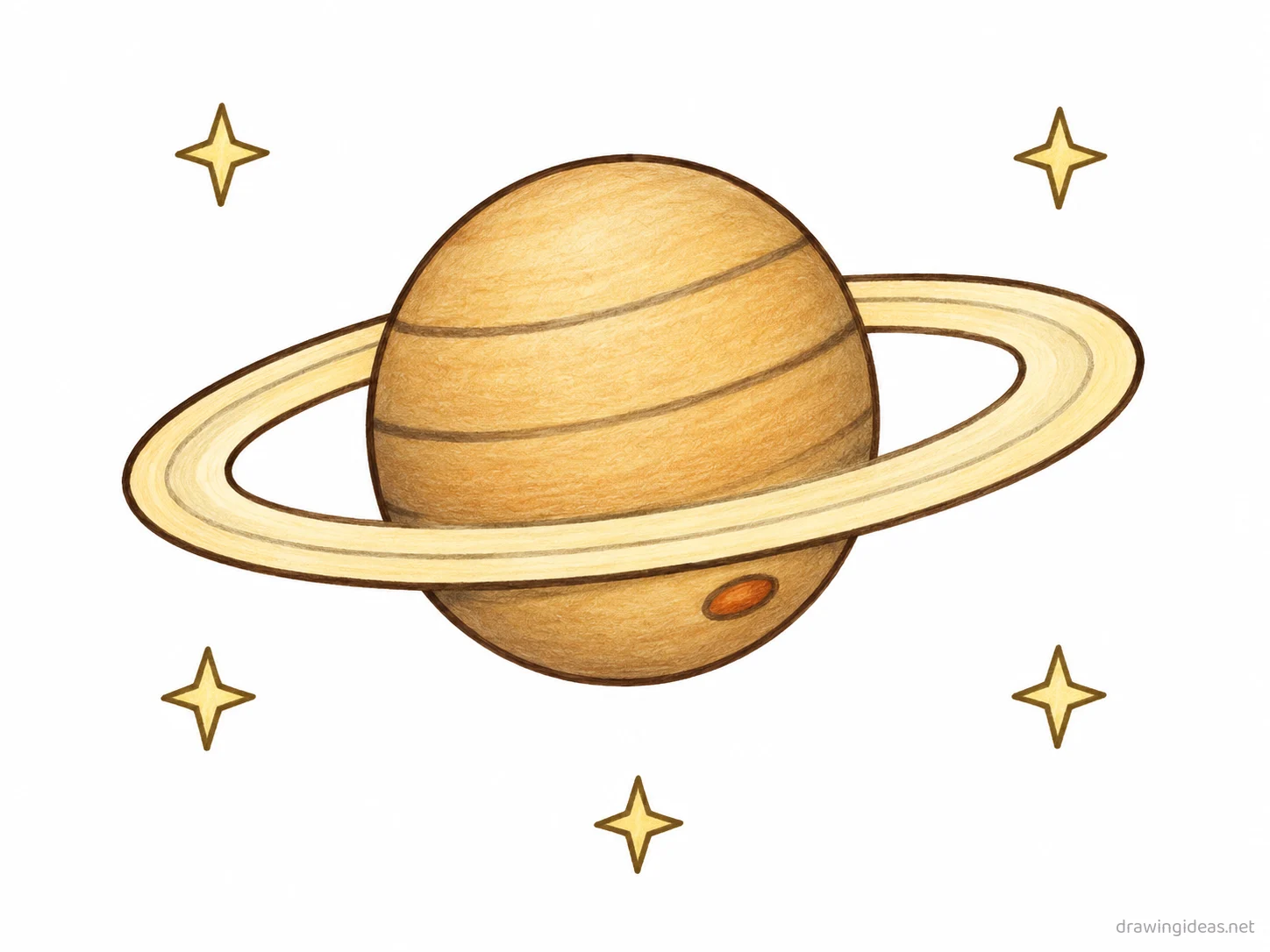Saturn drawing — hand-drawn saturn illustration with ink lines and soft colors