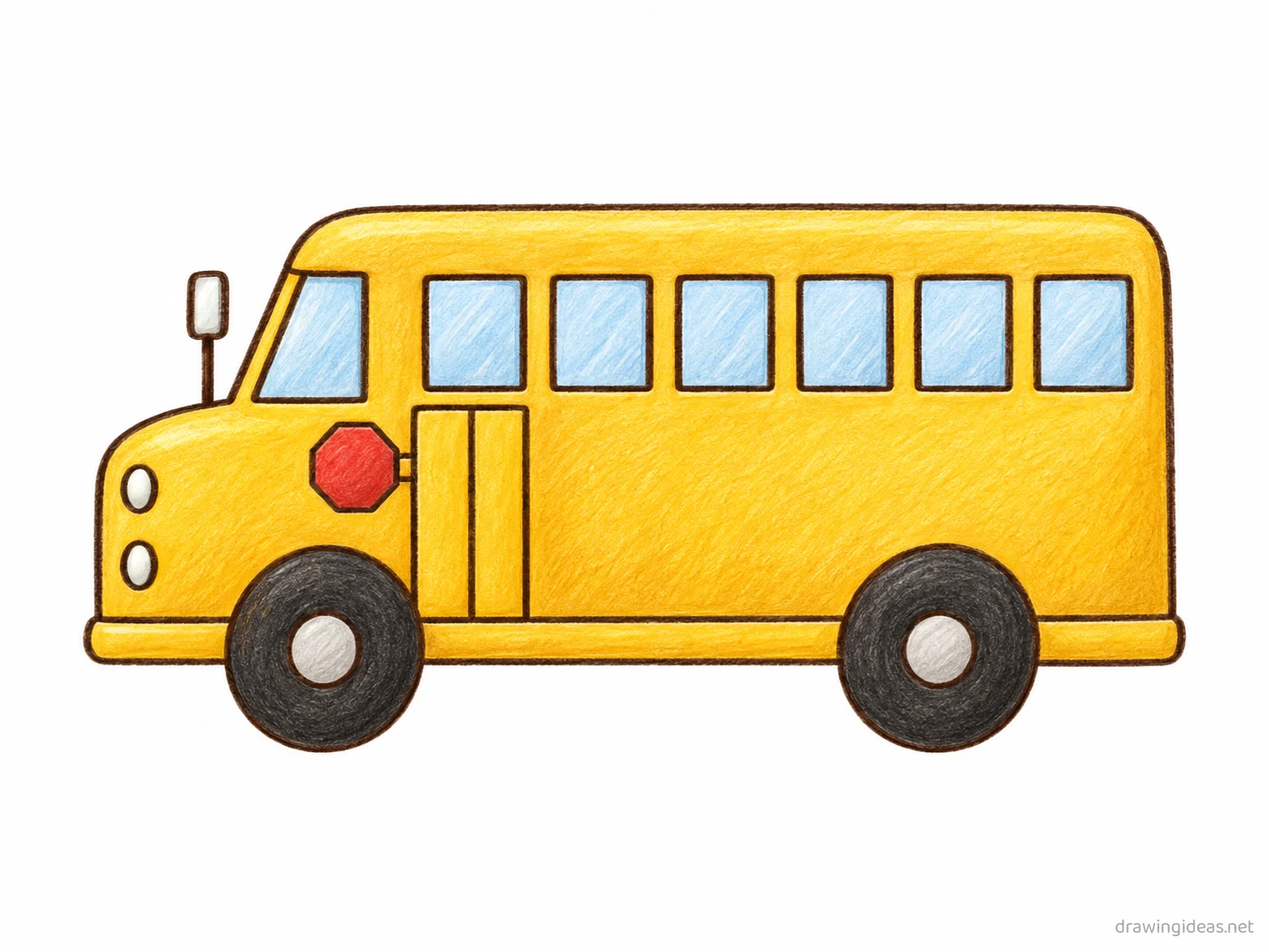 School Bus drawing ā hand-drawn school bus illustration with ink lines and soft colors