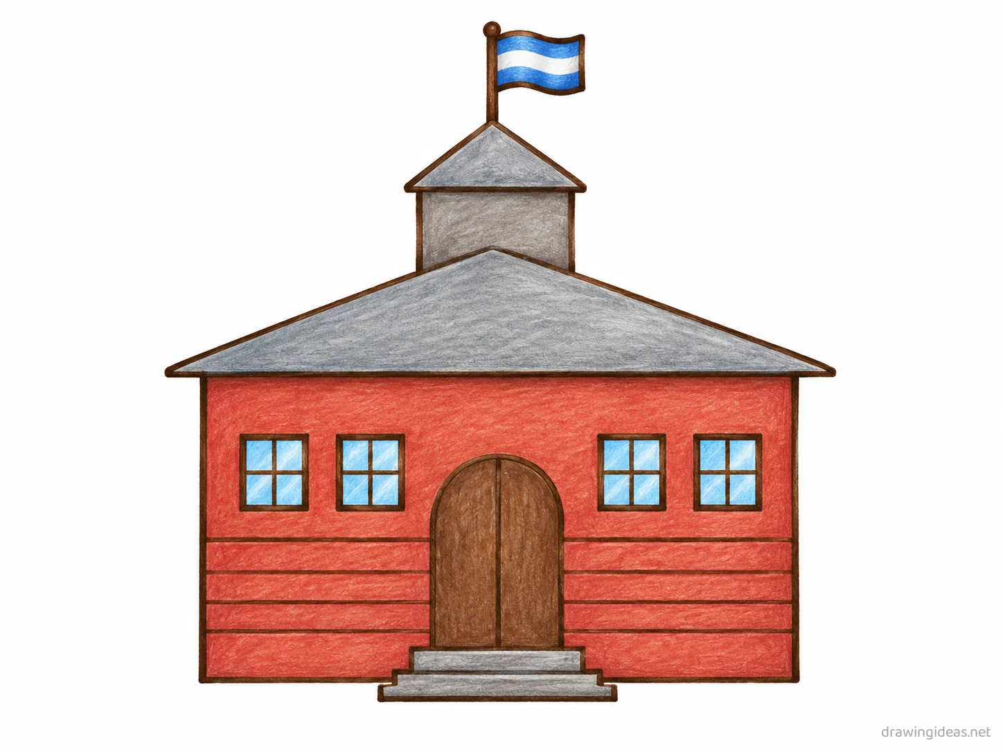 School drawing — hand-drawn school illustration with ink lines and soft colors