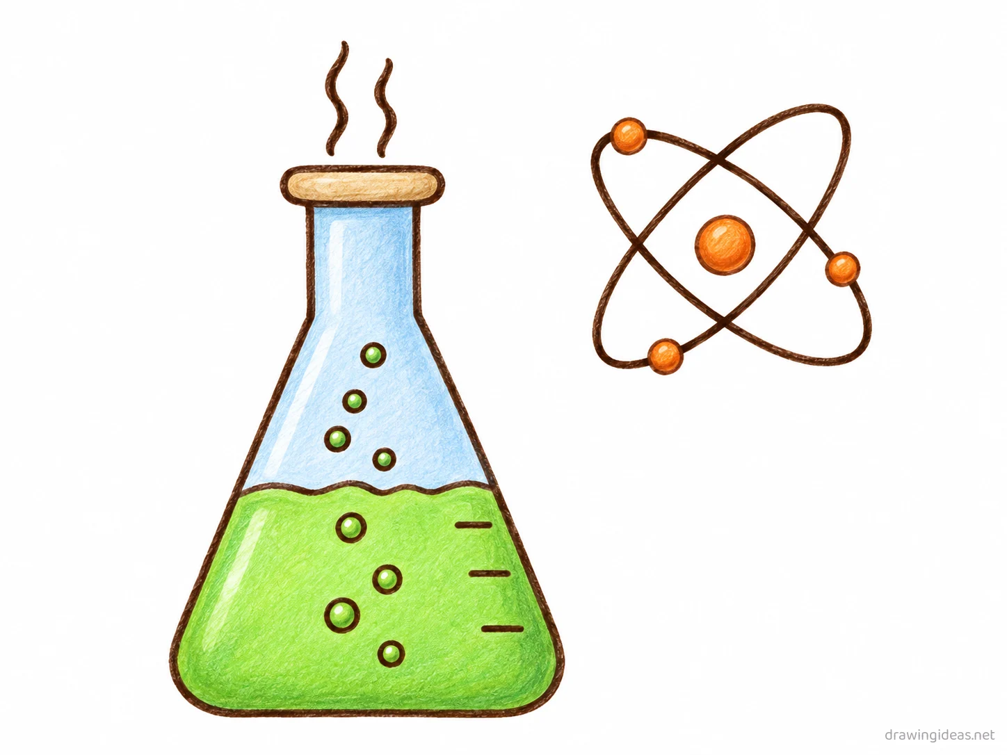 Science drawing — hand-drawn science illustration with ink lines and soft colors