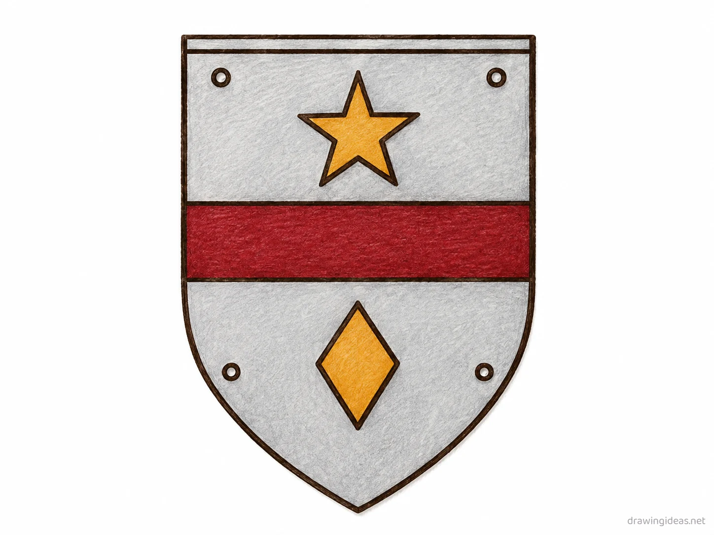Shield drawing — hand-drawn shield illustration with ink lines and soft colors