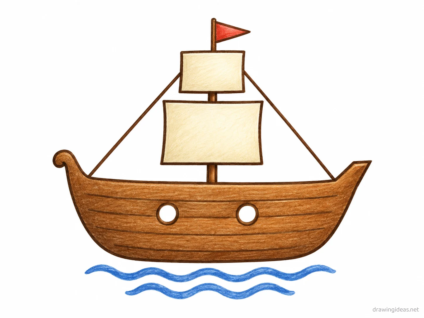 Ship drawing ā hand-drawn ship illustration with ink lines and soft colors