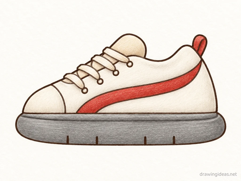 Shoe drawing — hand-drawn shoe illustration with ink lines and soft colors