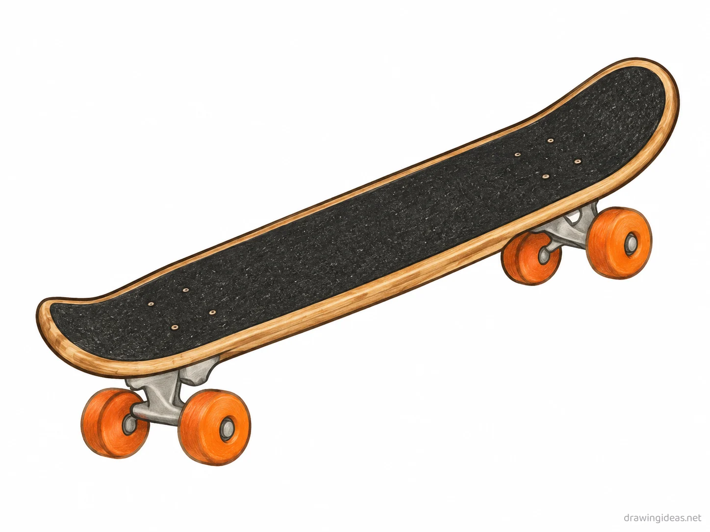 Skateboard drawing ā hand-drawn skateboard illustration with ink lines and soft colors