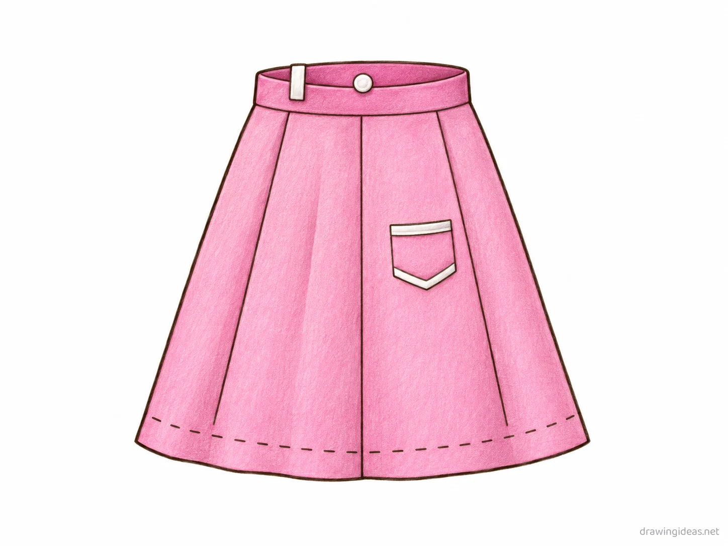 Skirt drawing — hand-drawn skirt illustration with ink lines and soft colors