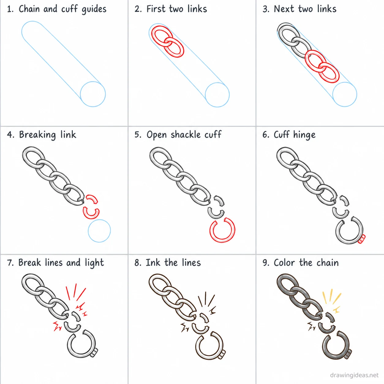 How to draw slavery step by step — 9-step slavery drawing tutorial sheet