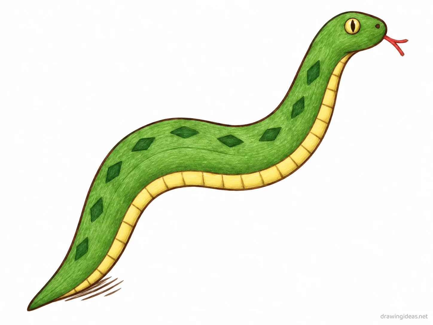 Snake drawing — hand-drawn snake illustration with ink lines and soft colors