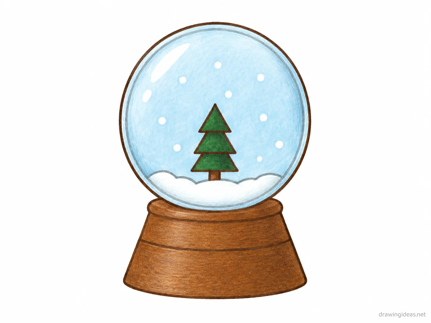 Snow Globe drawing — hand-drawn snow globe illustration with ink lines and soft colors
