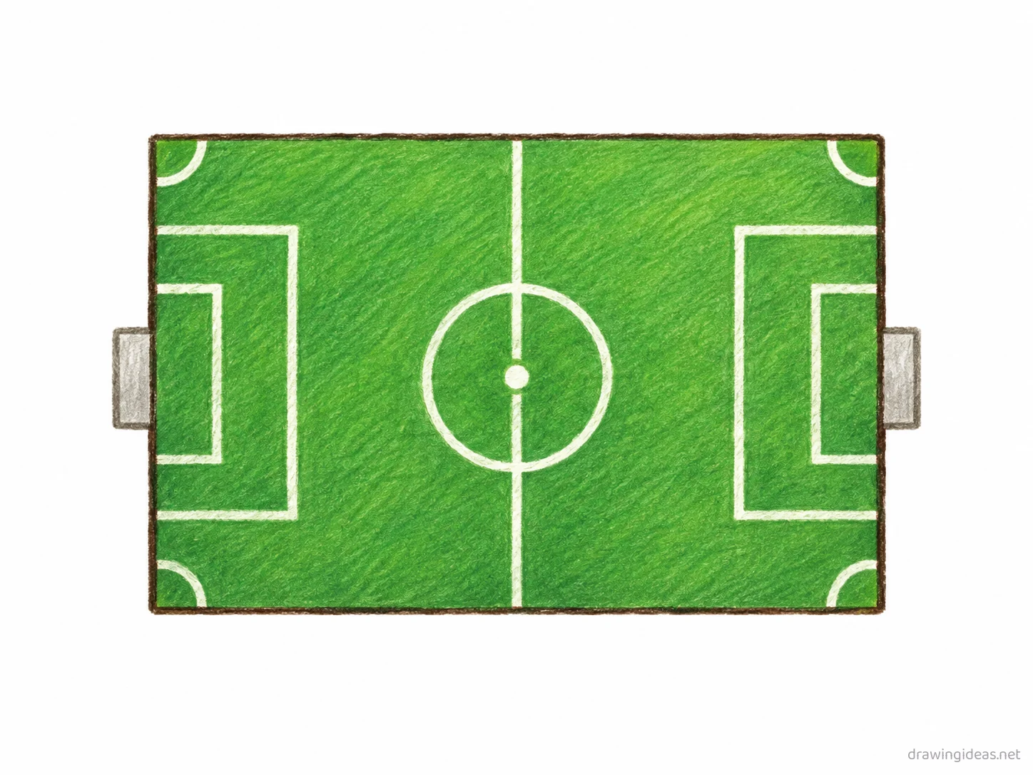 Soccer Field drawing — hand-drawn soccer field illustration with ink lines and soft colors
