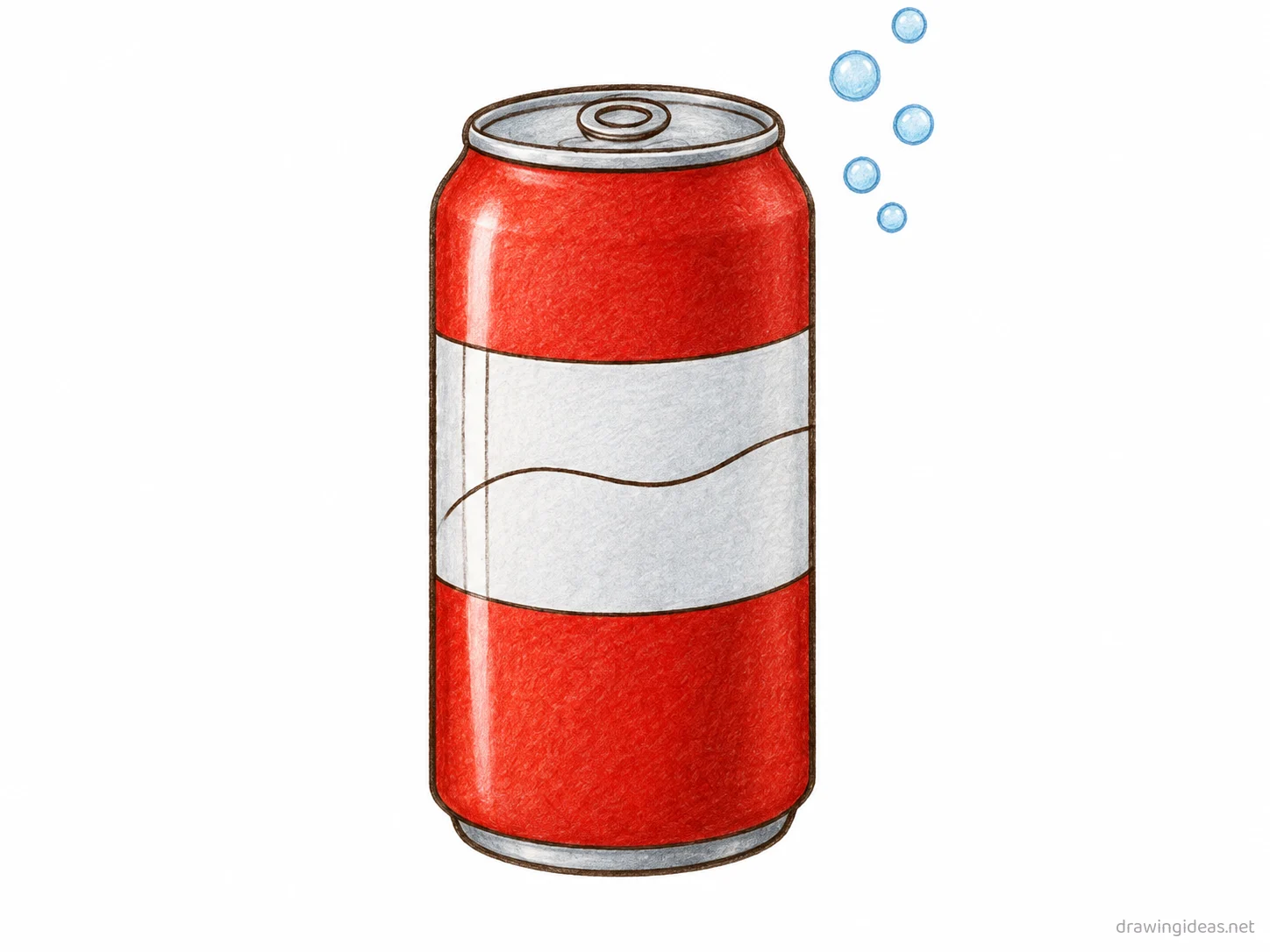 Soda Can drawing — hand-drawn soda can illustration with ink lines and soft colors