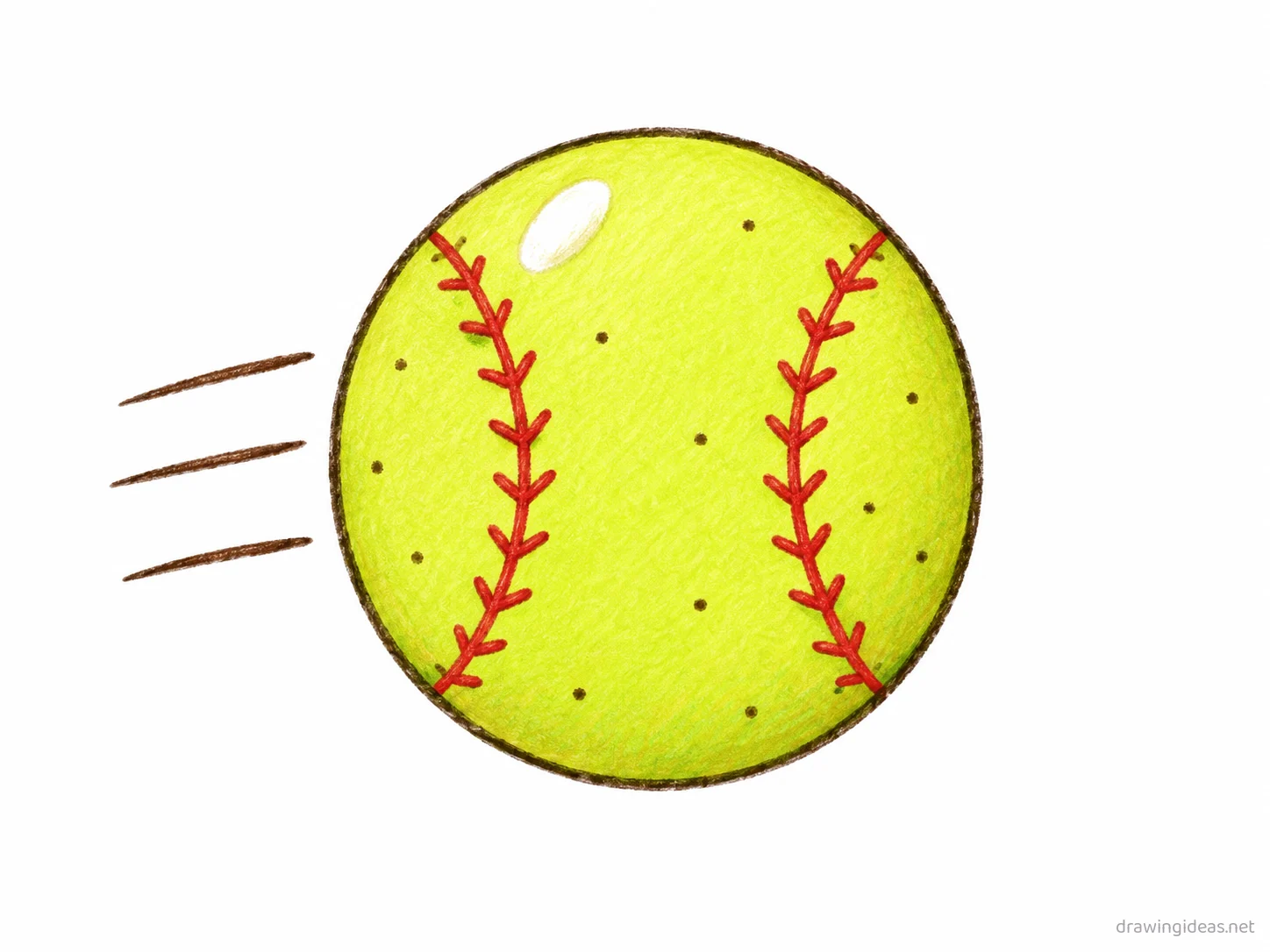 Softball drawing — hand-drawn softball illustration with ink lines and soft colors