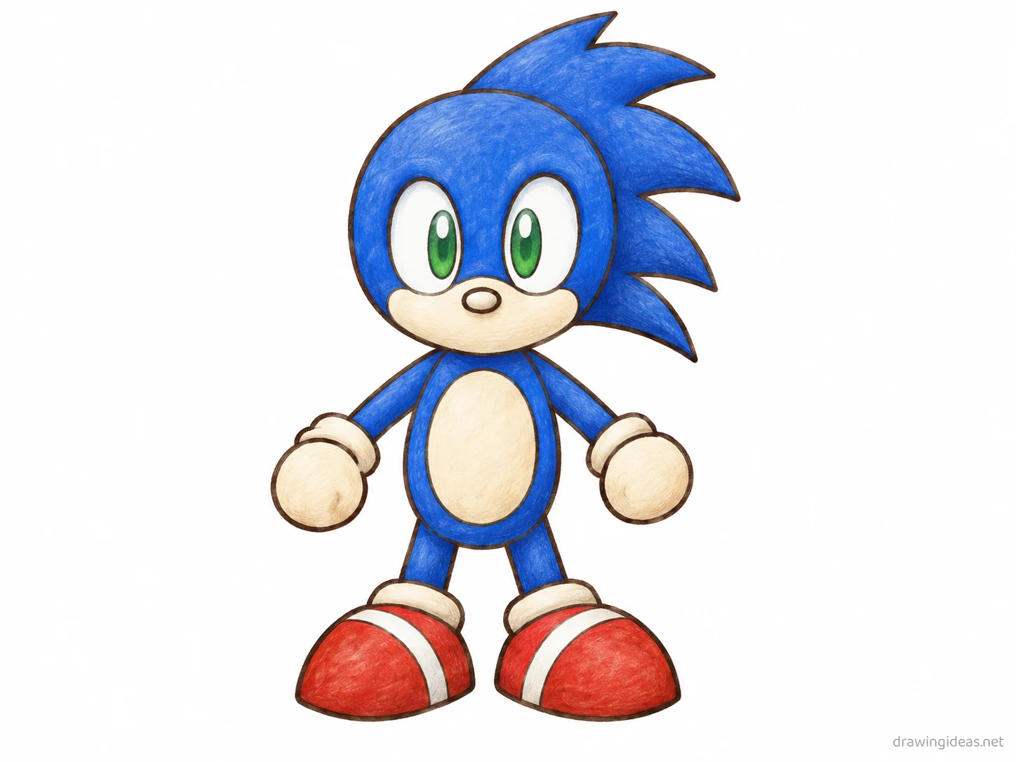 Sonic drawing — hand-drawn Sonic illustration with ink lines and soft colors