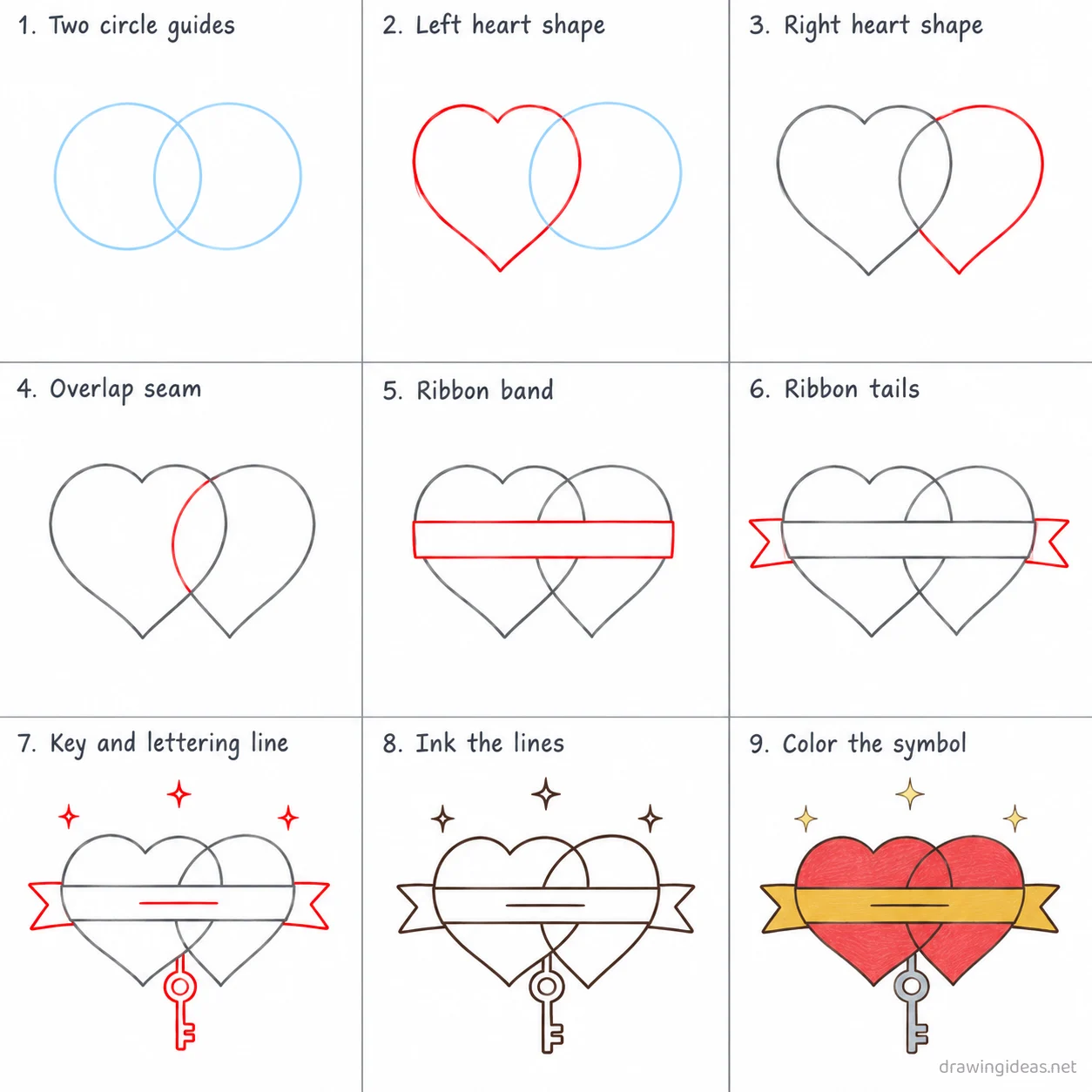 How to draw a soulmate step by step — 9-step soulmate drawing tutorial sheet
