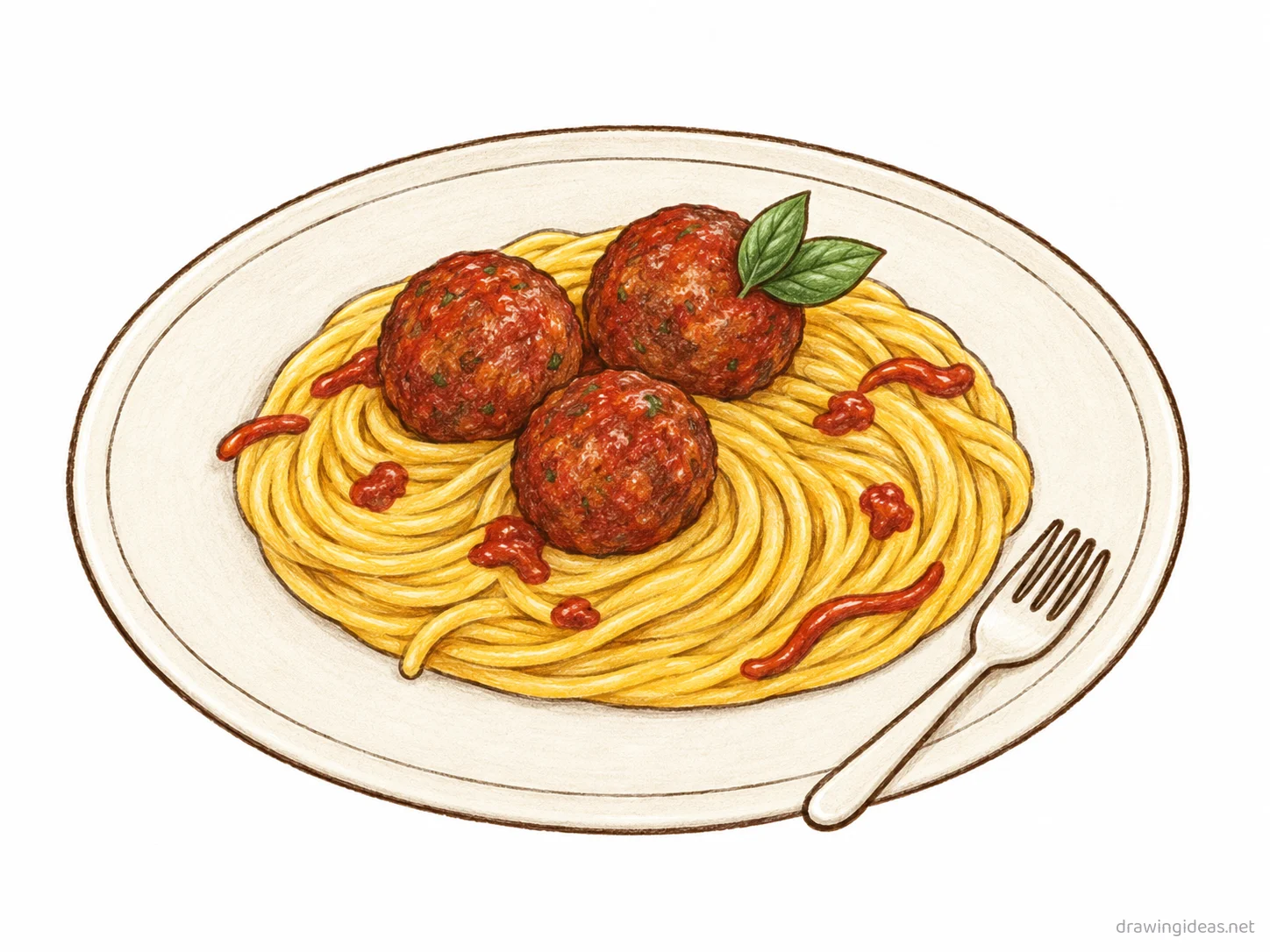 Spaghetti drawing — hand-drawn spaghetti illustration with ink lines and soft colors