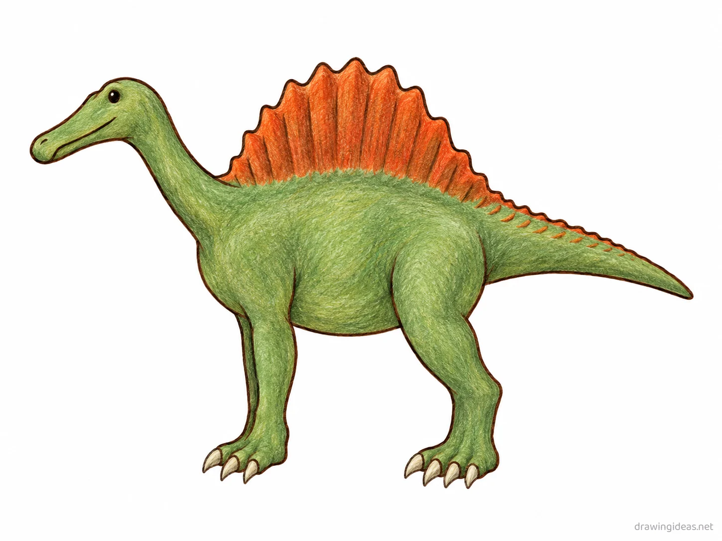 Spinosaurus drawing — hand-drawn spinosaurus illustration with ink lines and soft colors