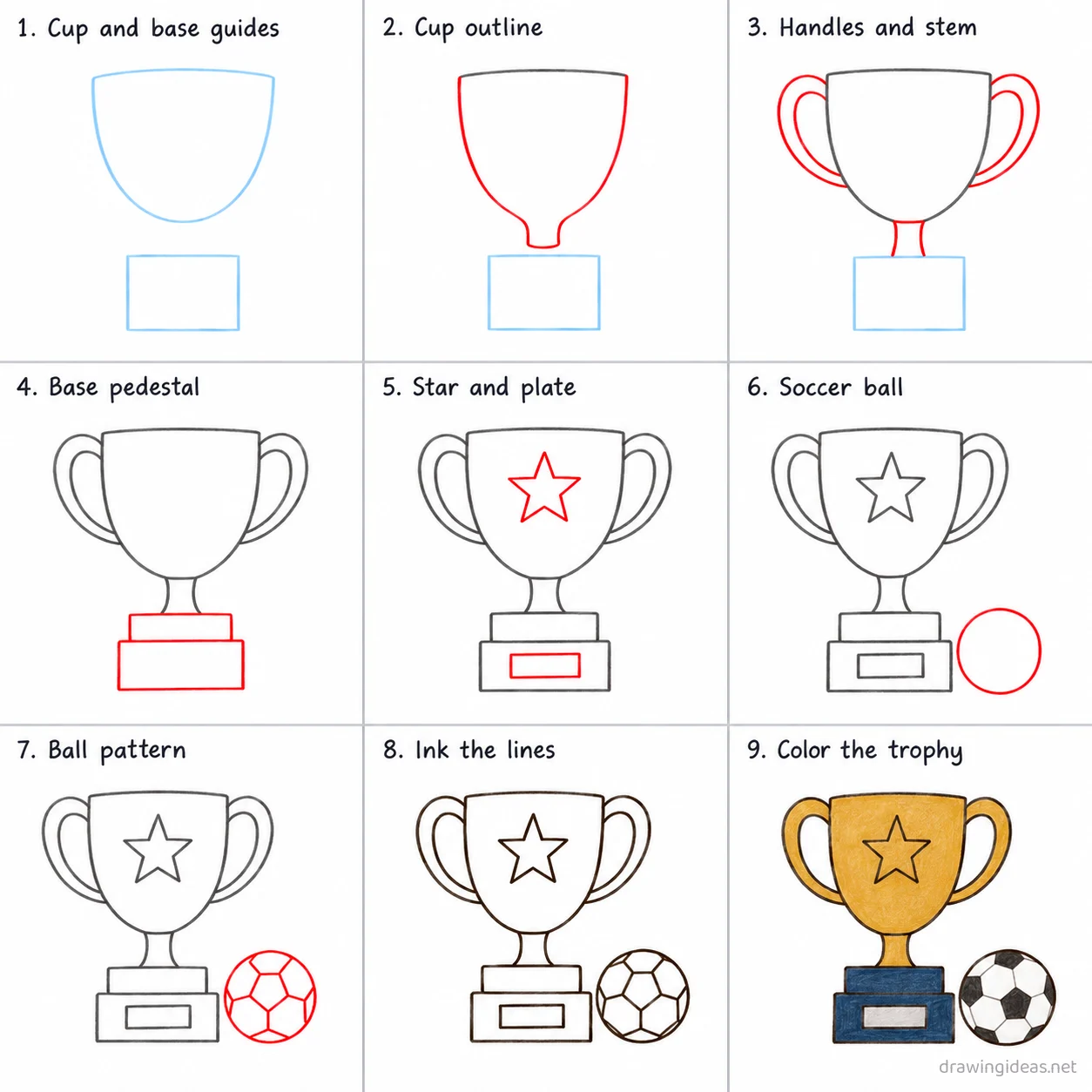How to draw sports step by step — 9-step sports drawing tutorial sheet