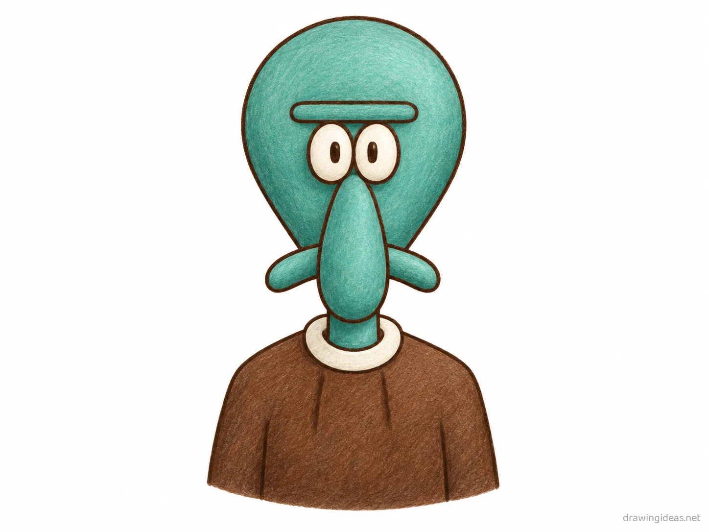Squidward drawing — hand-drawn Squidward illustration with ink lines and soft colors