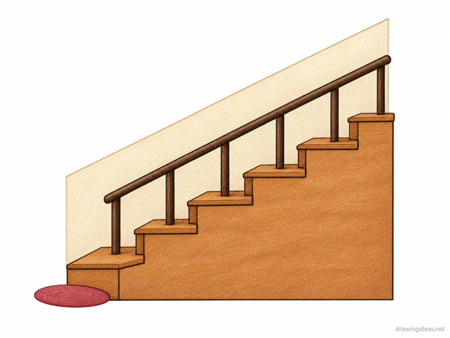 Stairs drawing — hand-drawn stairs illustration with ink lines and soft colors