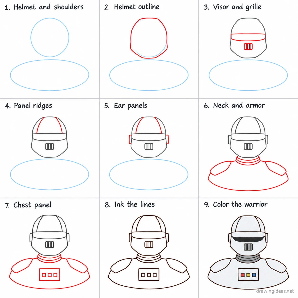 How to draw Star Wars step by step — 9-step Star Wars drawing tutorial sheet