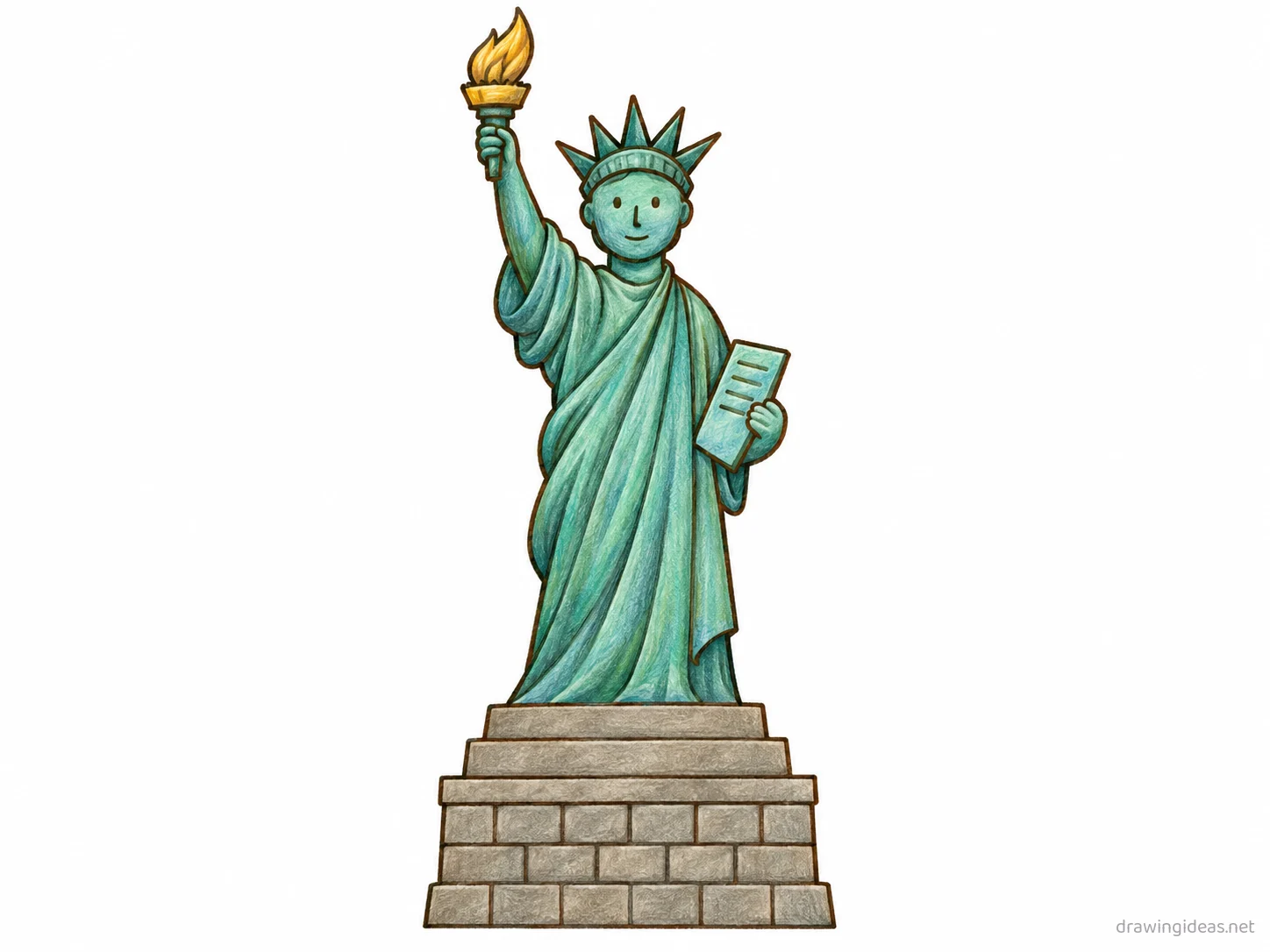 Statue of Liberty drawing — hand-drawn Statue of Liberty illustration with ink lines and soft colors