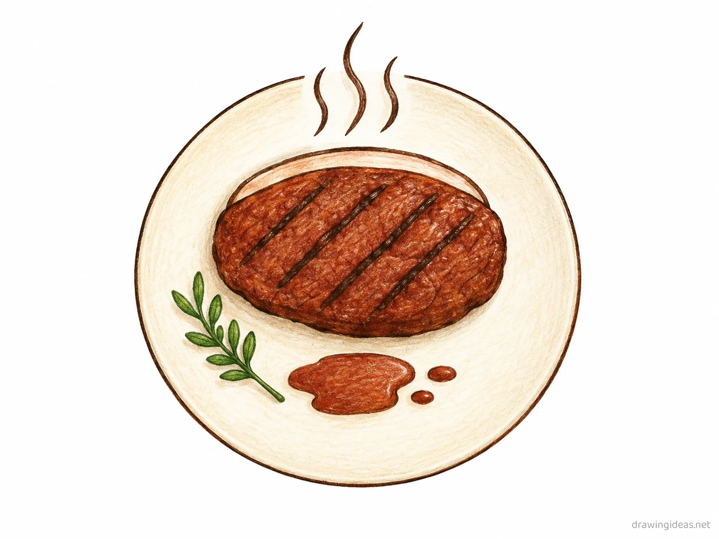 Steak drawing — hand-drawn steak illustration with ink lines and soft colors