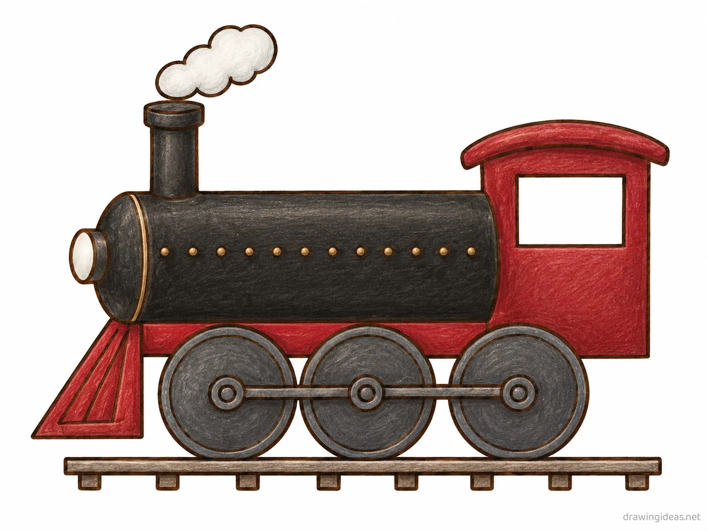 Steam Engine drawing — hand-drawn steam engine illustration with ink lines and soft colors