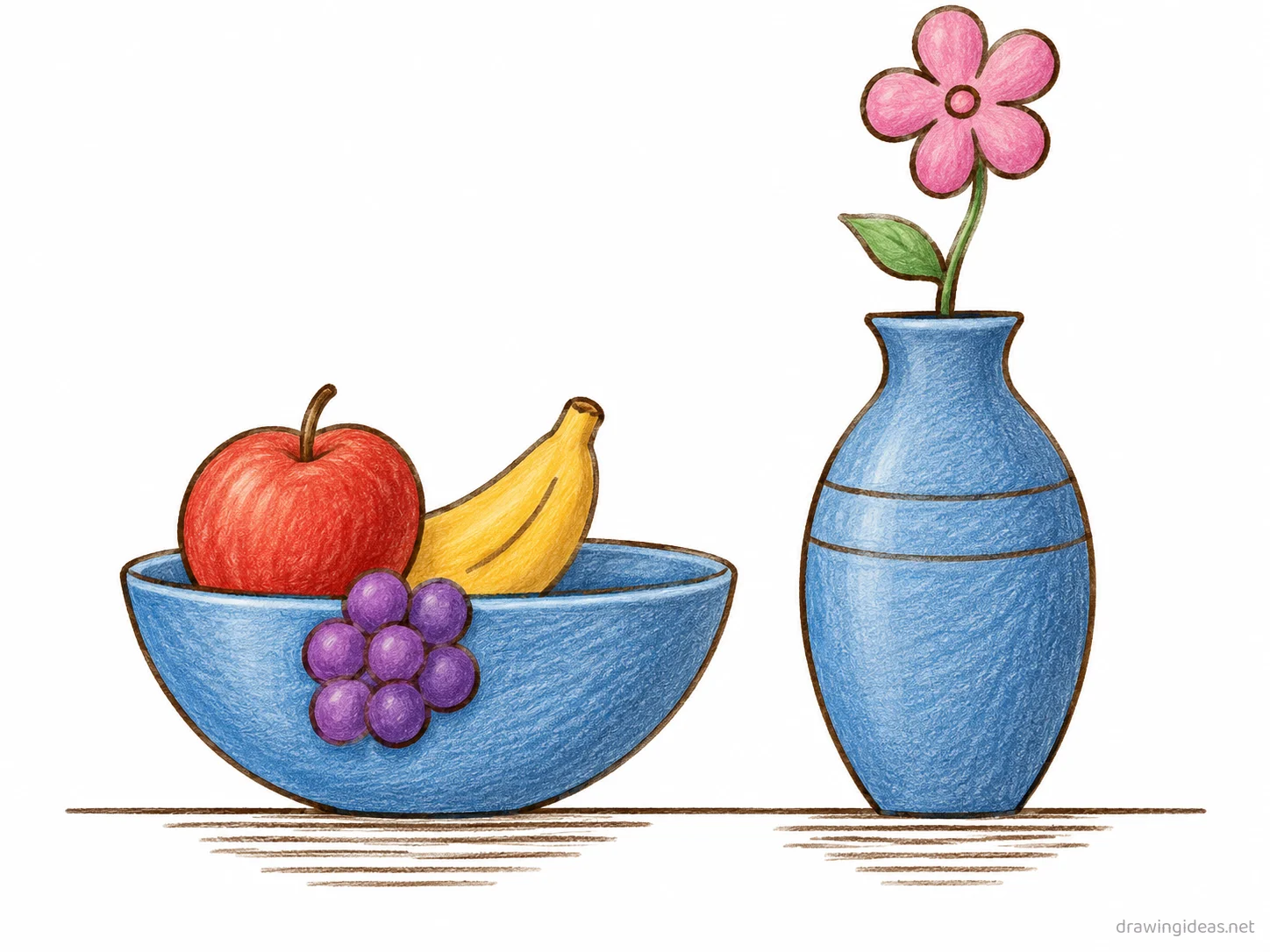 Still Life drawing — hand-drawn still life illustration with ink lines and soft colors