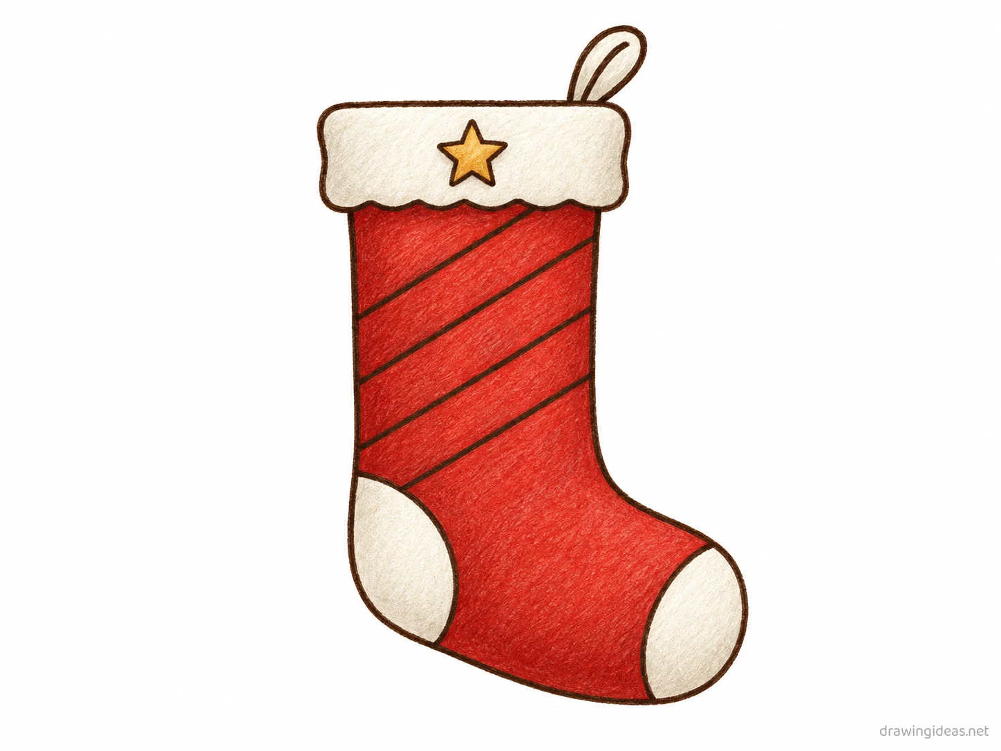 Stocking drawing — hand-drawn stocking illustration with ink lines and soft colors