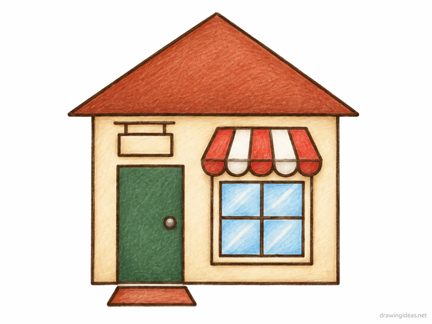 Store drawing — hand-drawn store illustration with ink lines and soft colors