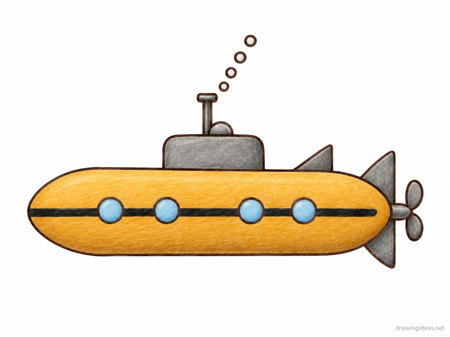 Submarine drawing ā hand-drawn submarine illustration with ink lines and soft colors