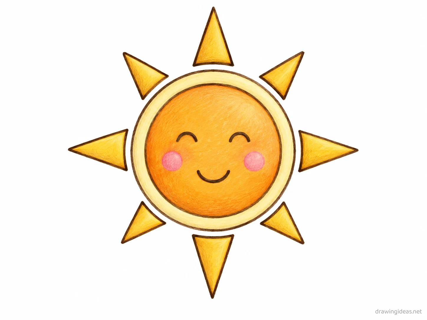Sun drawing — hand-drawn sun illustration with ink lines and soft colors