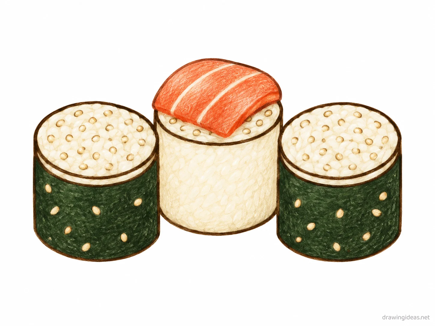 Sushi drawing — hand-drawn sushi illustration with ink lines and soft colors