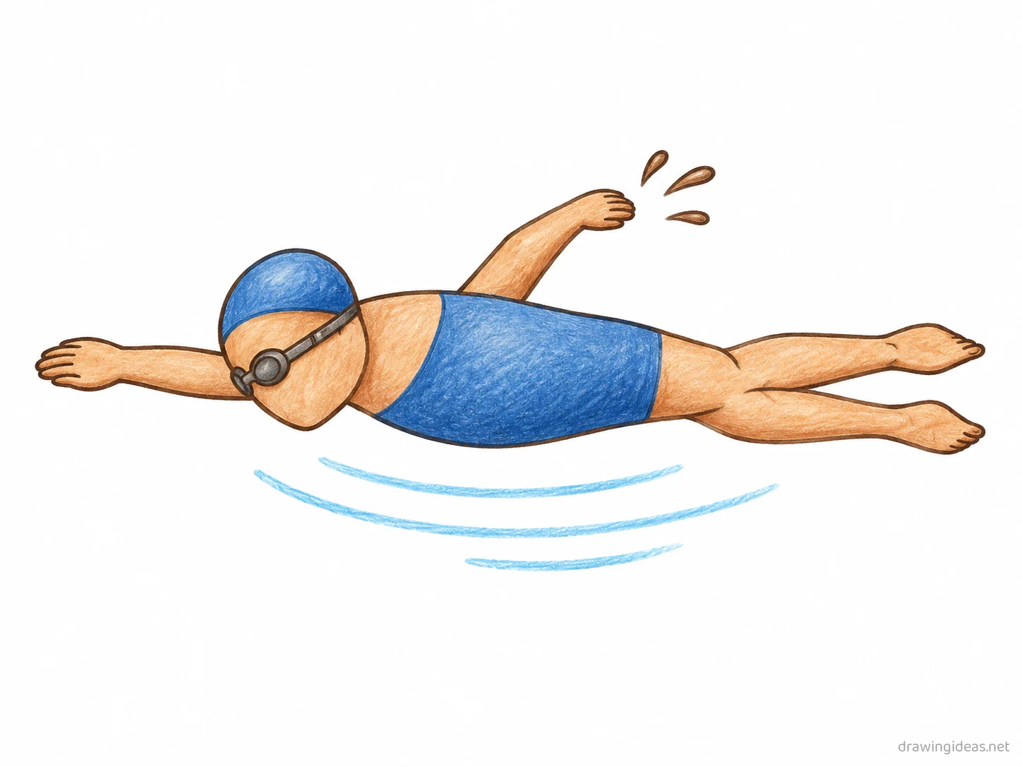 Swimming drawing — hand-drawn swimming illustration with ink lines and soft colors
