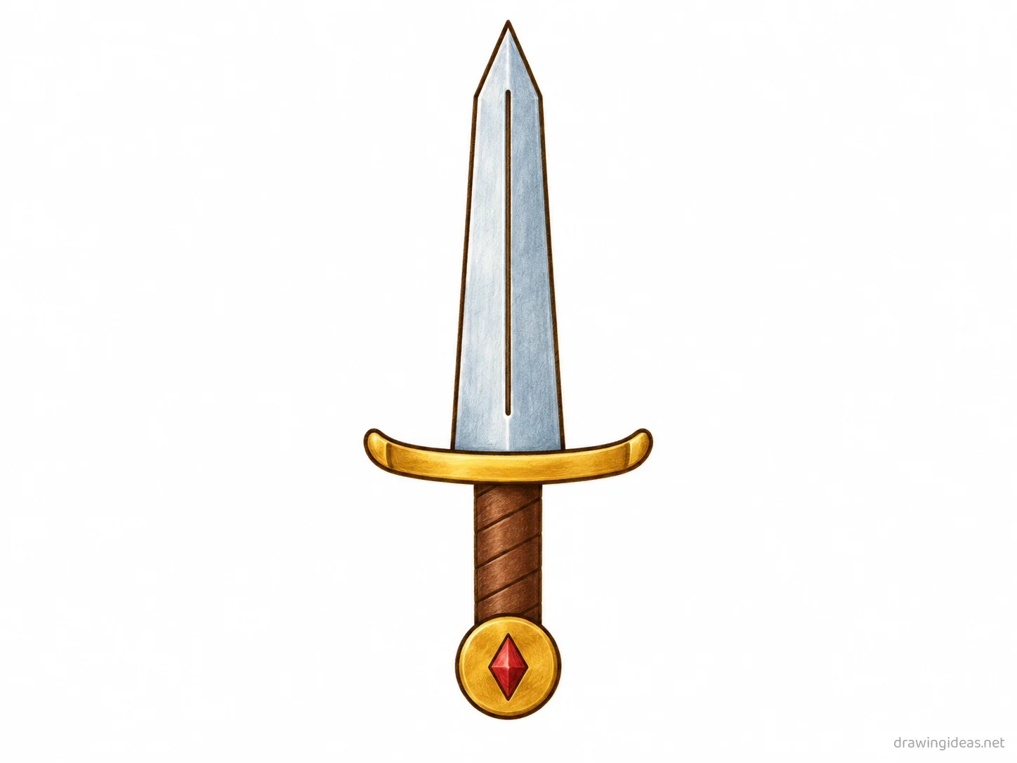 Sword drawing — hand-drawn sword illustration with ink lines and soft colors