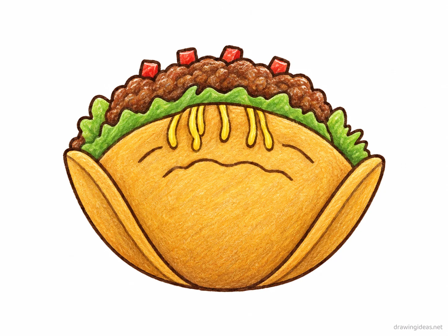 Taco drawing — hand-drawn taco illustration with ink lines and soft colors
