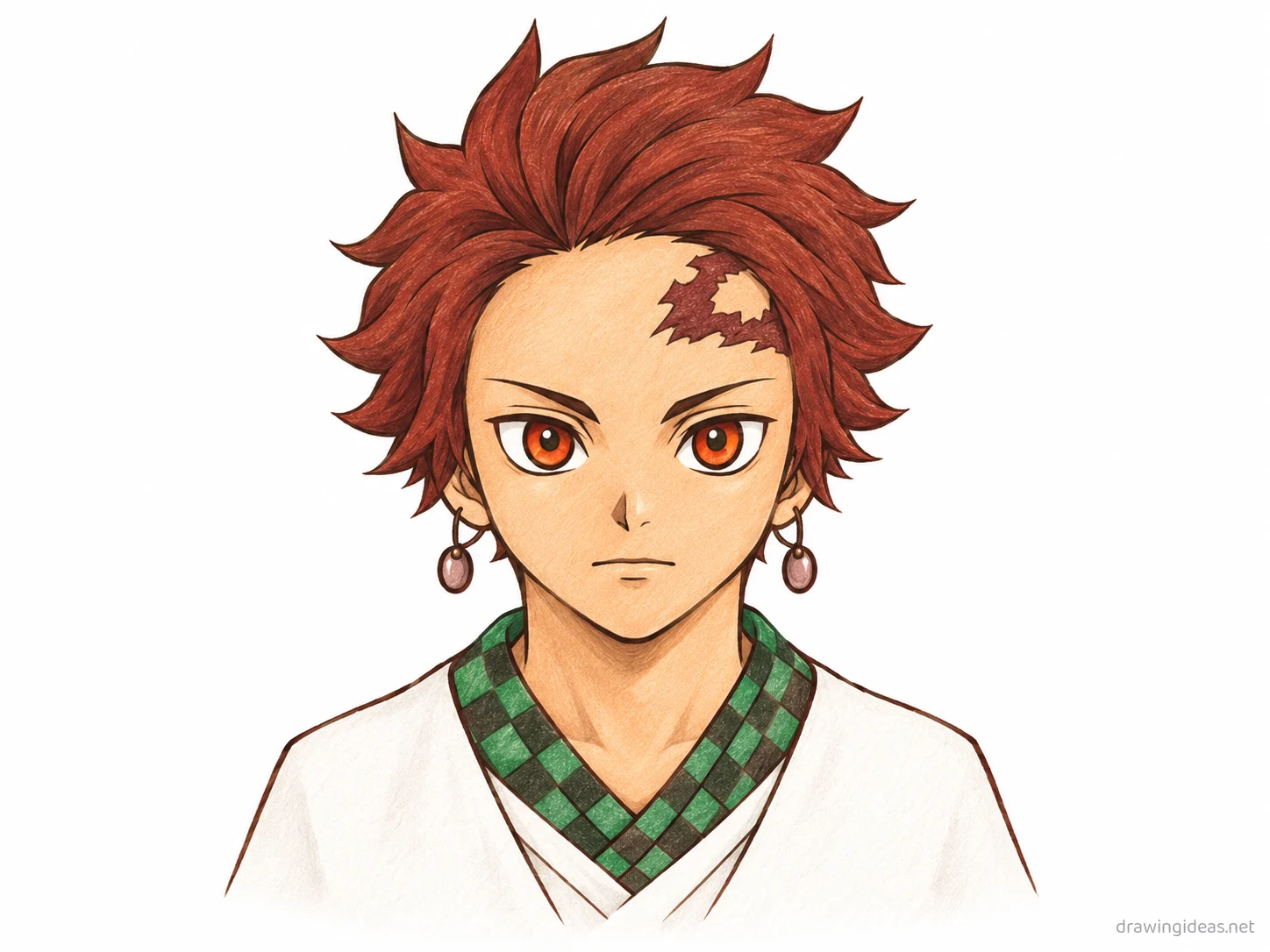 Tanjiro drawing — hand-drawn Tanjiro illustration with ink lines and soft colors