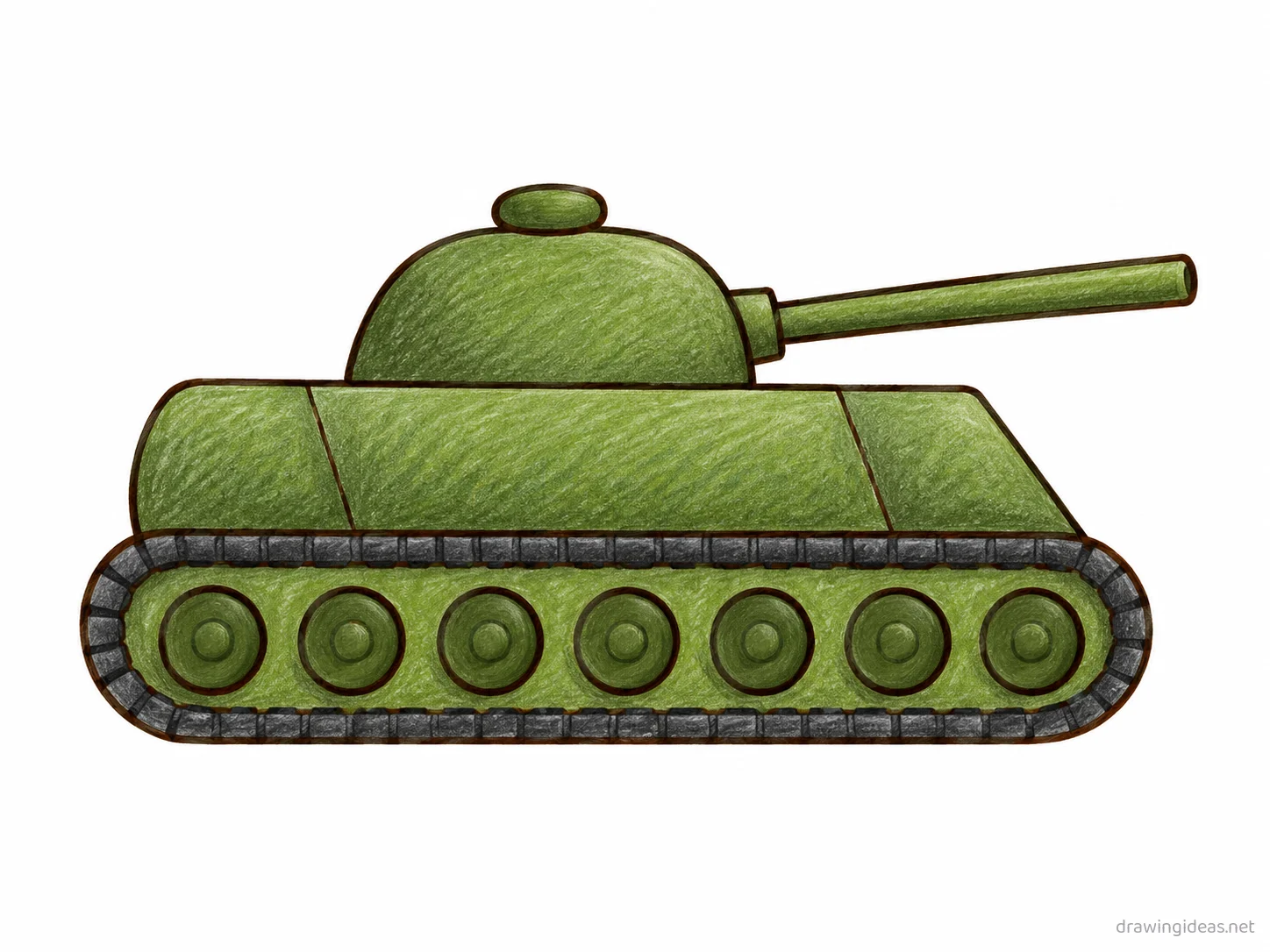 Tank drawing — hand-drawn tank illustration with ink lines and soft colors