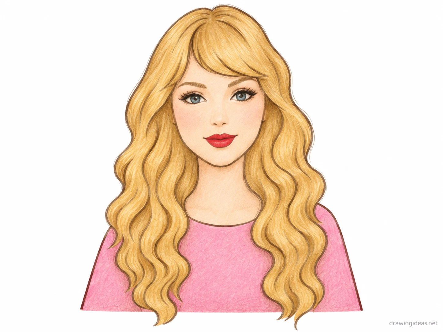 Taylor Swift drawing — hand-drawn Taylor Swift illustration with ink lines and soft colors