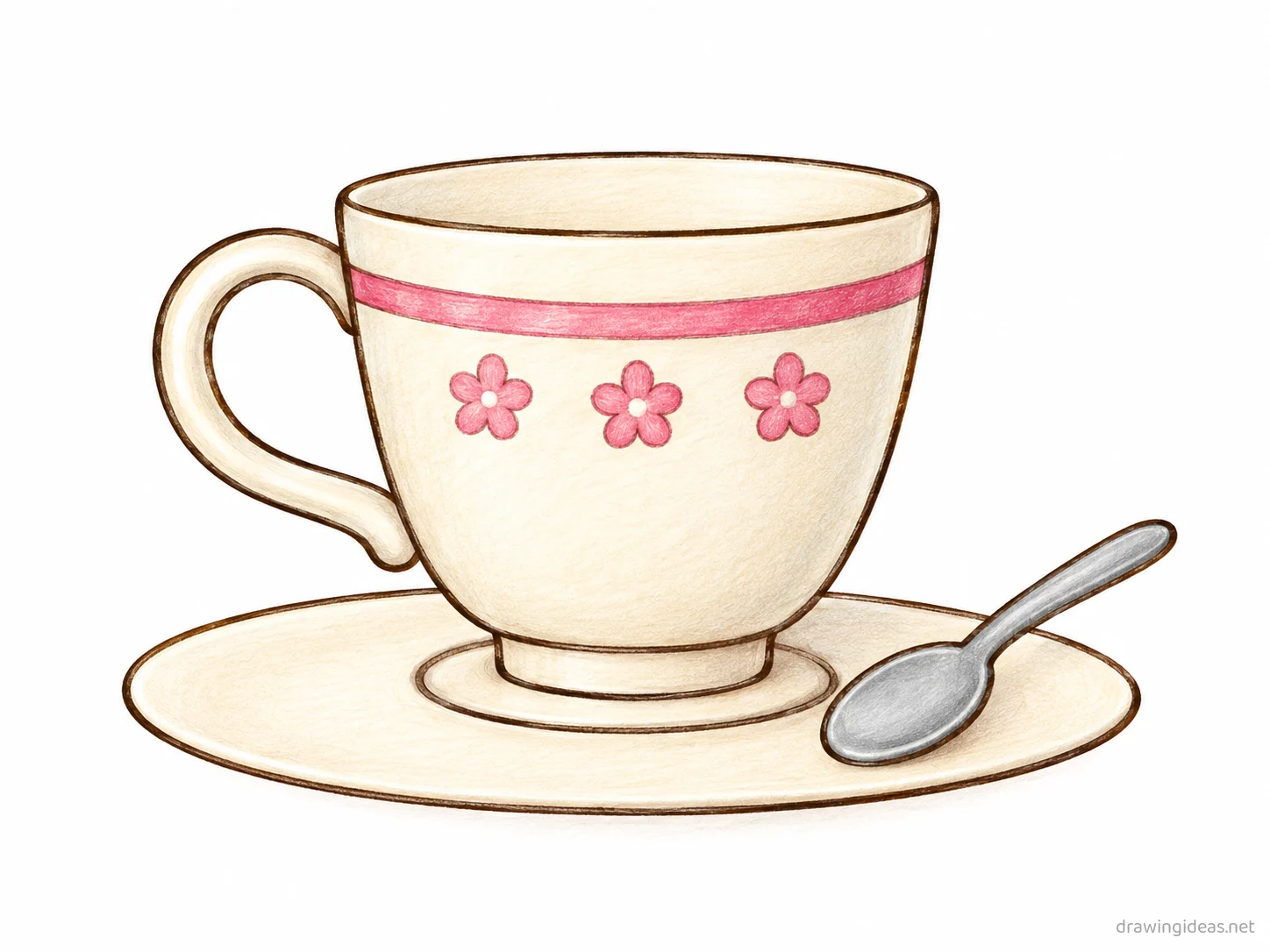 Tea Cup drawing — hand-drawn tea cup illustration with ink lines and soft colors