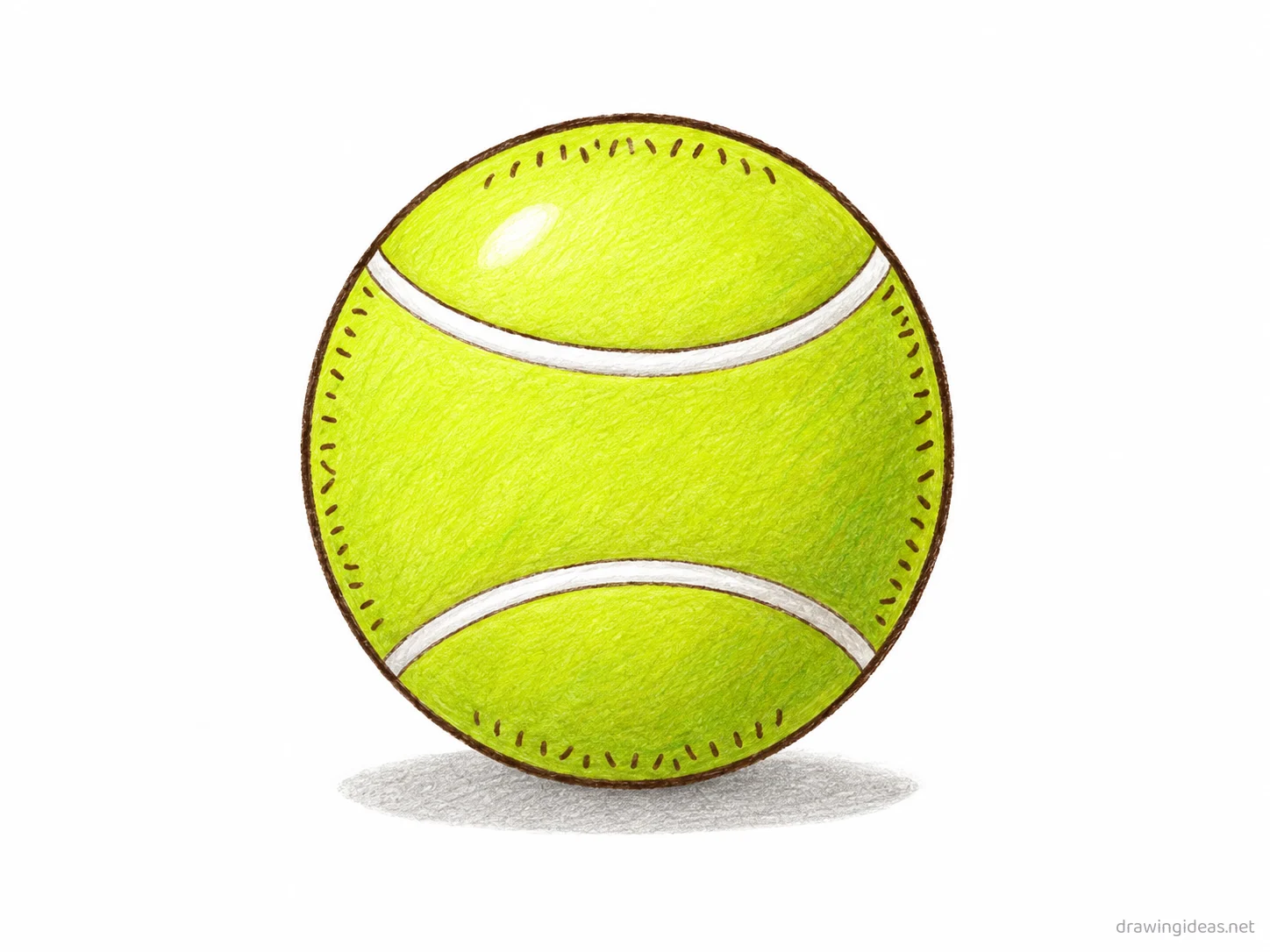 Tennis Ball drawing — hand-drawn tennis ball illustration with ink lines and soft colors