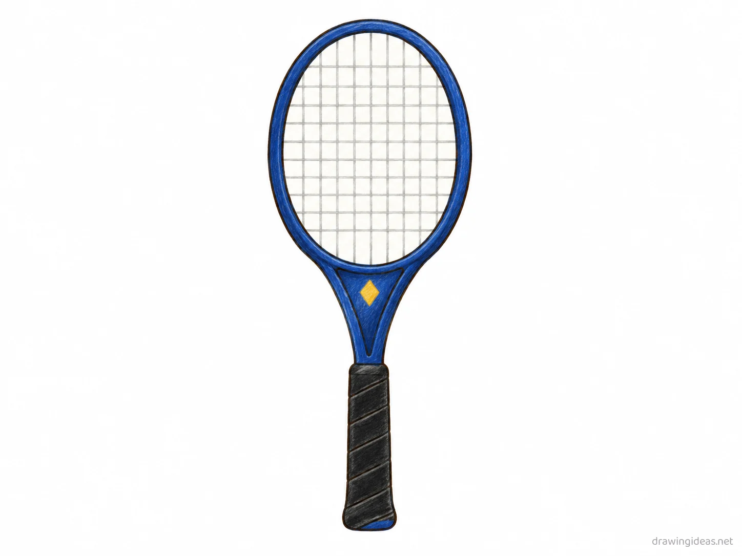 Tennis Racket drawing — hand-drawn tennis racket illustration with ink lines and soft colors