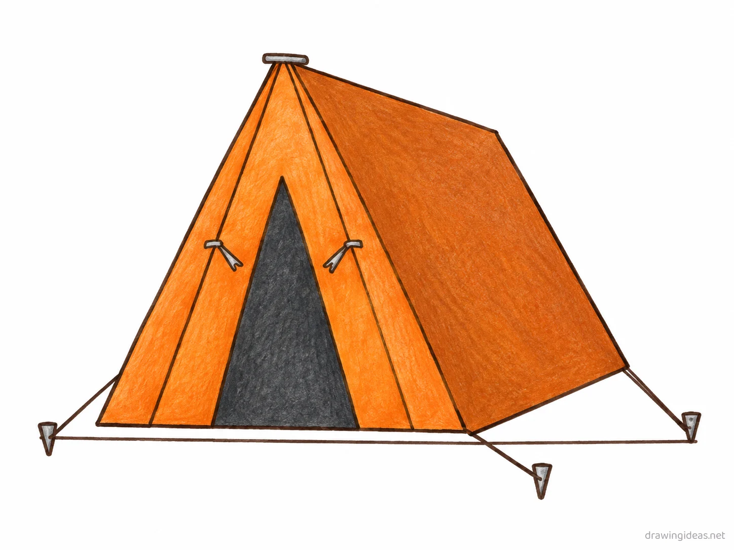 Tent drawing — hand-drawn tent illustration with ink lines and soft colors