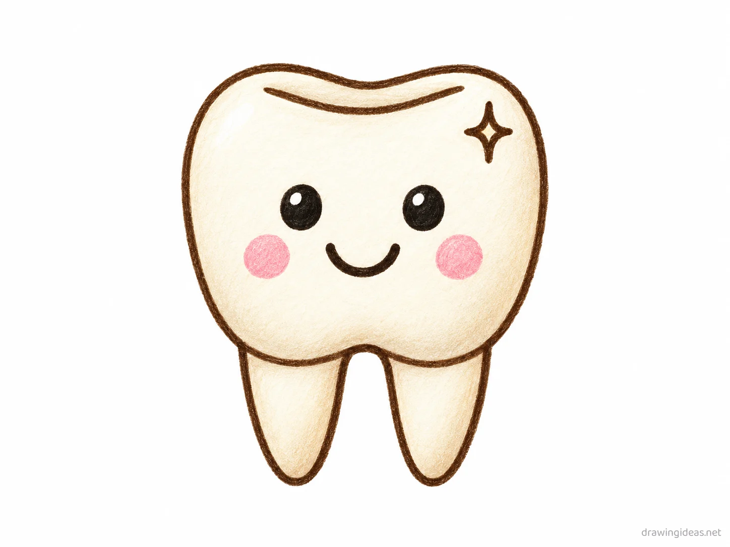 Tooth drawing — hand-drawn tooth illustration with ink lines and soft colors