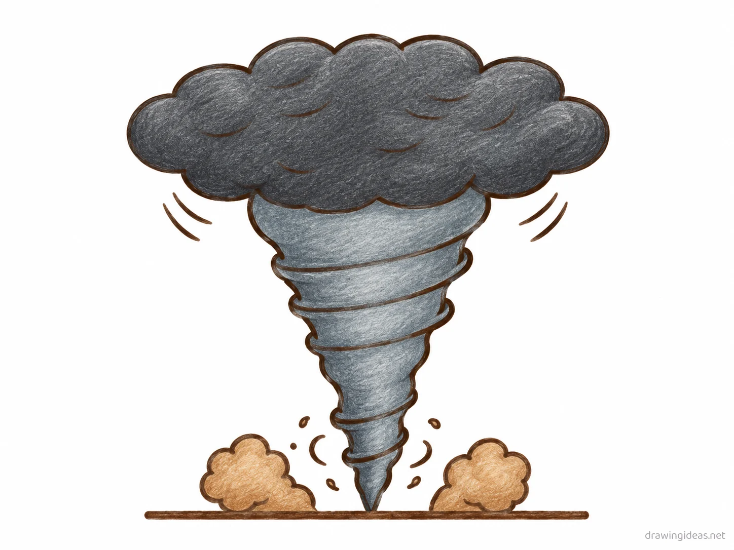 Tornado drawing — hand-drawn tornado illustration with ink lines and soft colors