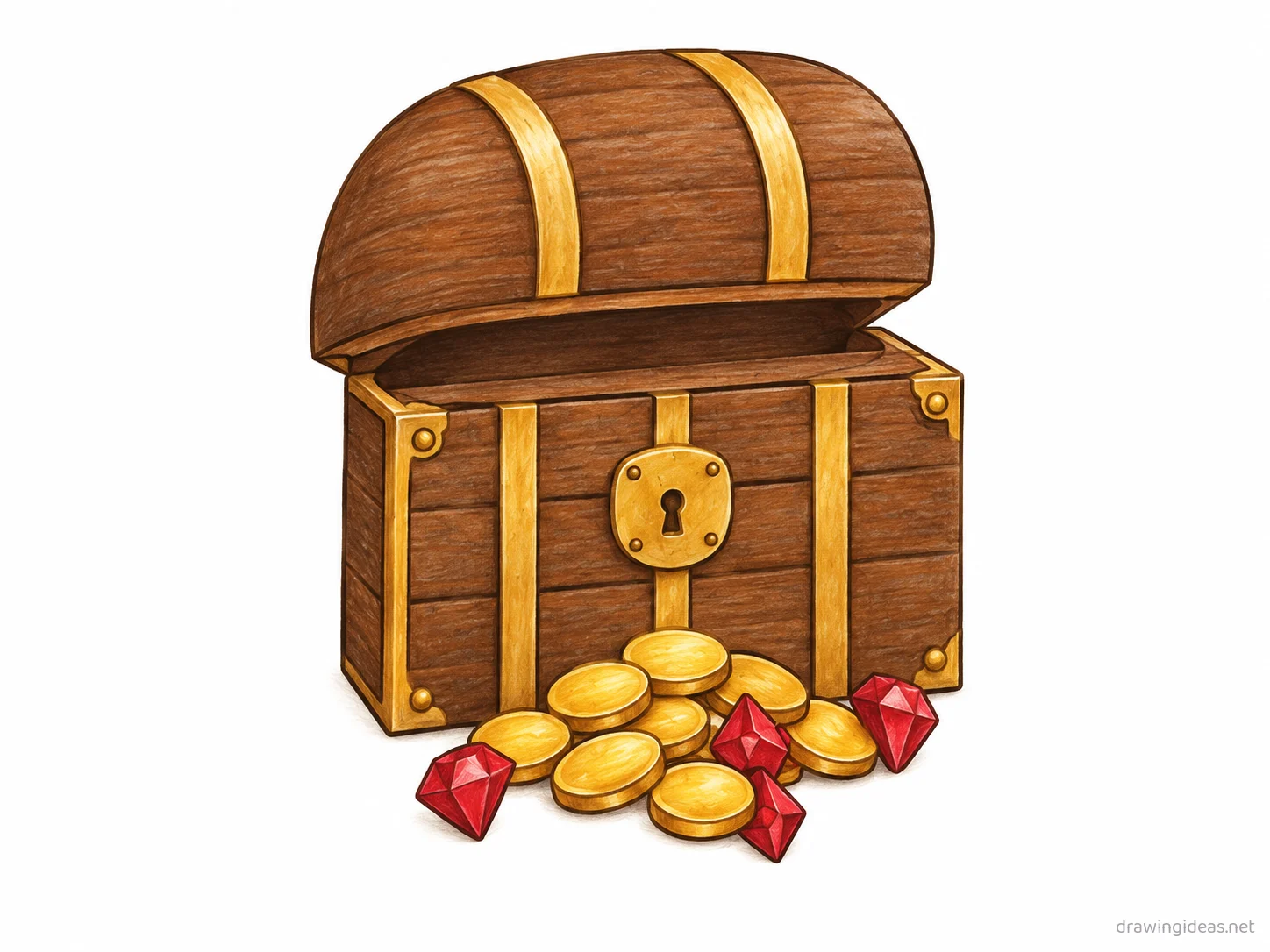 Treasure Chest drawing — hand-drawn treasure chest illustration with ink lines and soft colors