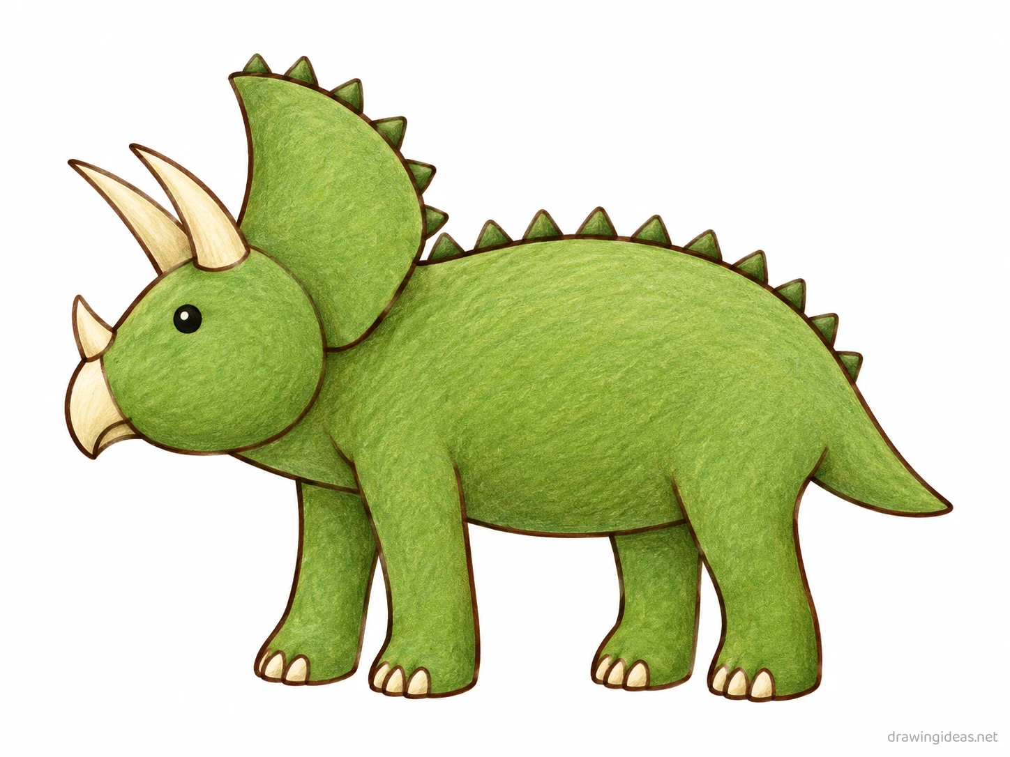 Triceratops drawing — hand-drawn triceratops illustration with ink lines and soft colors